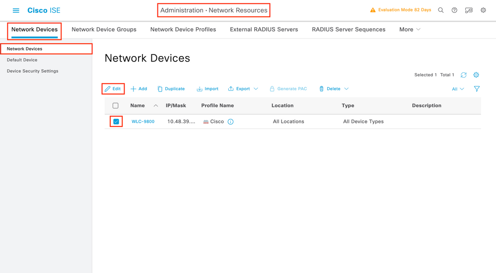 TACACS - ISE - Network Device List