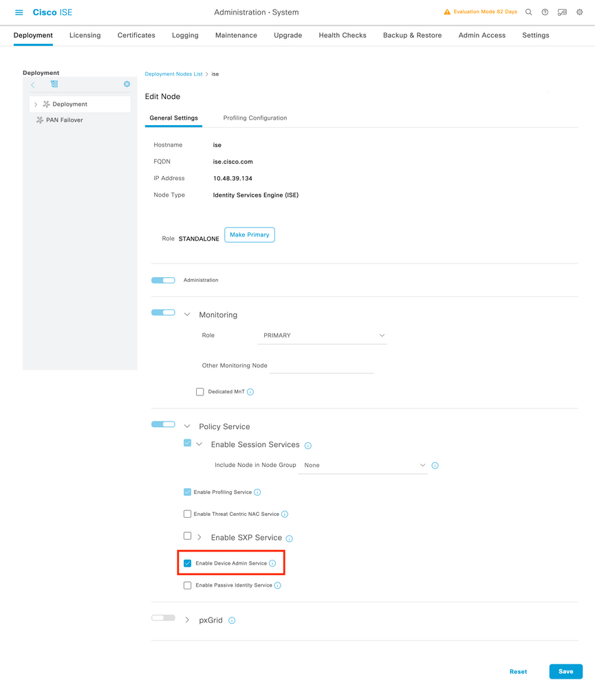 TACACS - ISE - Deployment Node Config