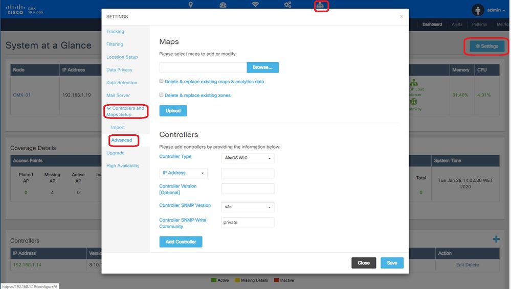 CMX settings menu