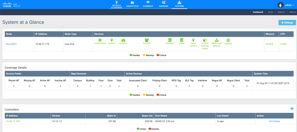 CMX status page for the WLCs