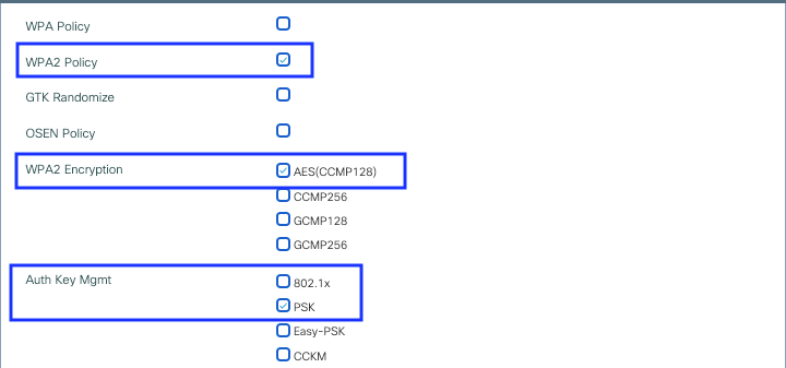 First part of the SSID settings