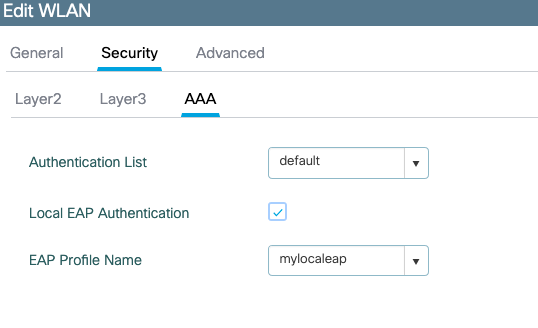 AAA settings of a WLAN