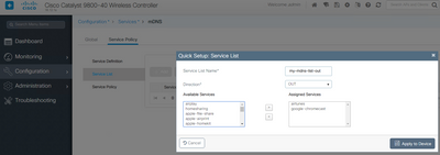 C9800 mDNS Service-List-Out