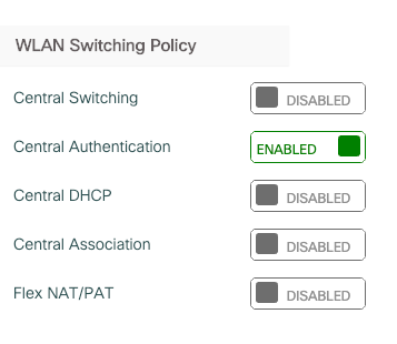 Enable Central Authentication in the Policy Profile