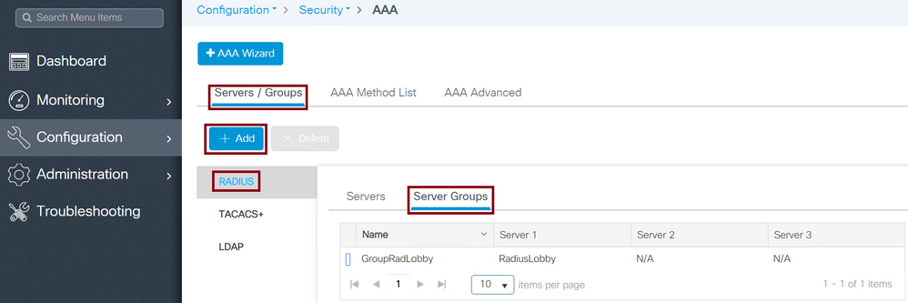 configuração de grupo Radius de WLC