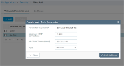 Creación de un mapa de parámetro de webauth