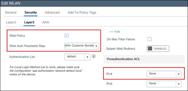 WLAN Layer3 Security settings