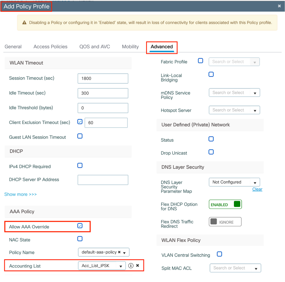 Advance policy profile settings