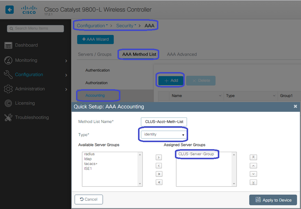 CWA - create AAA accounting method