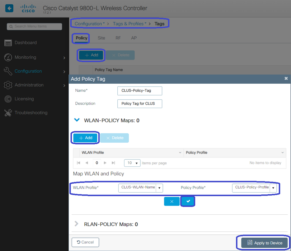 CWA - policy profile mobility settings