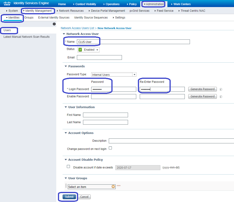 CWA - ISE user creation