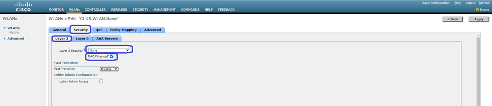 CWA - AireOS layer 2 security settings