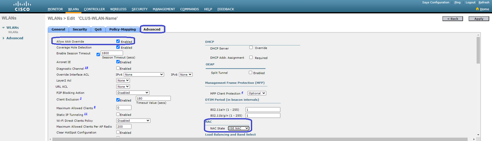 AireOS Advanved WLAN settings