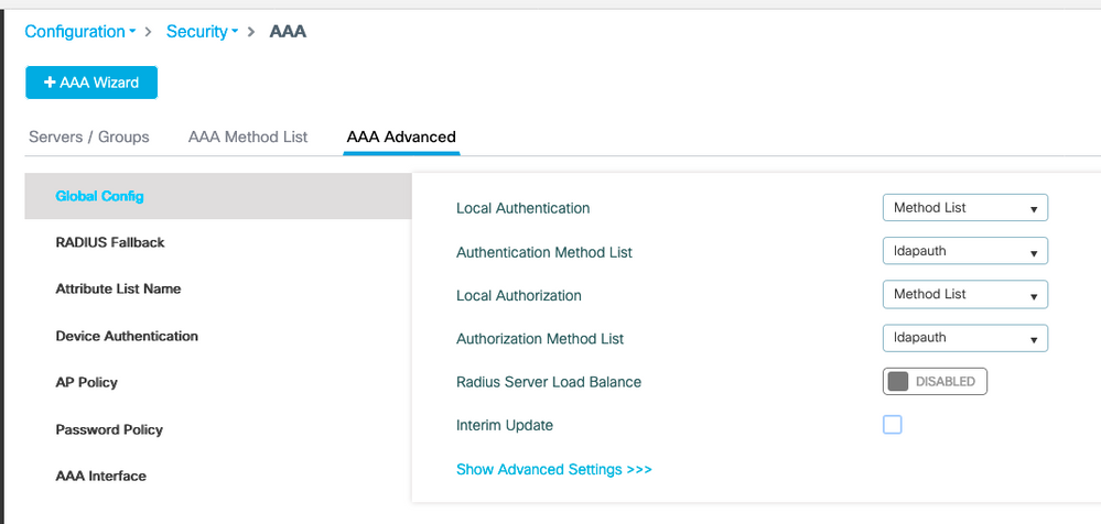 AAA advanced global config