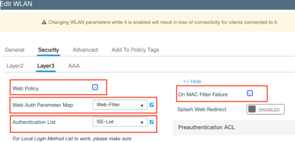 WLAN Layer3 security tab