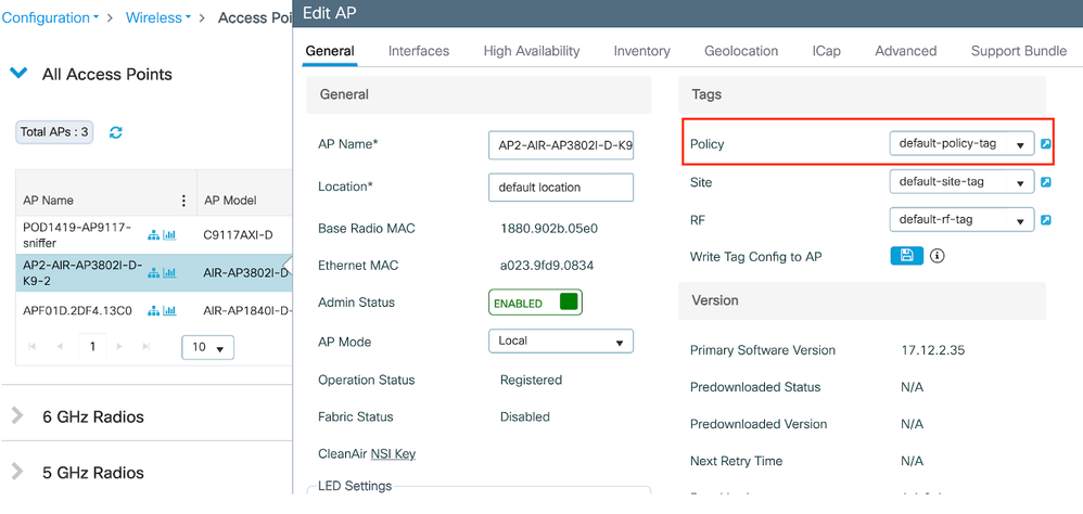 Mapping policy TAG to AP