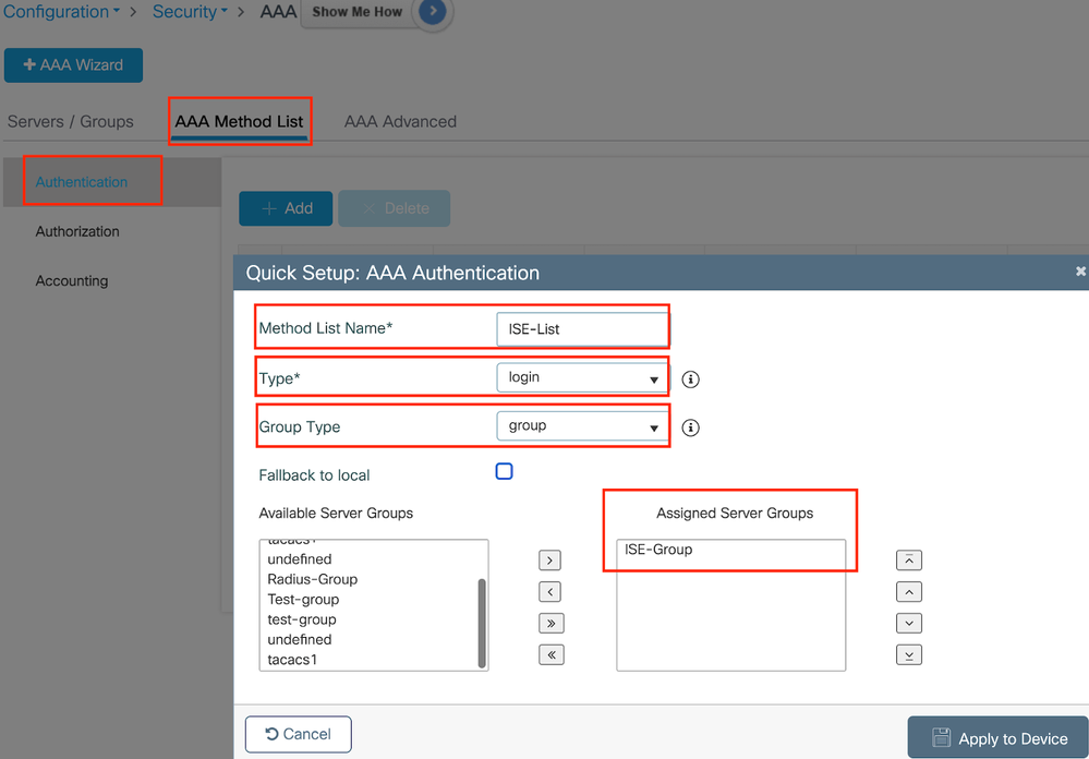 Authentication Method list