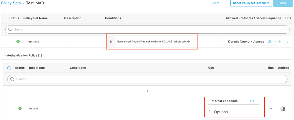 MAB Authentication service policy