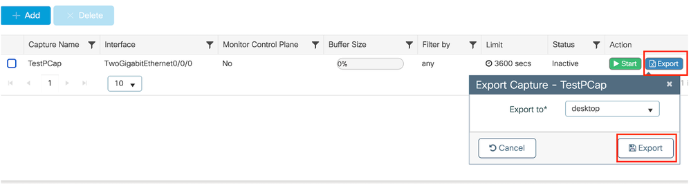 Export packet capture