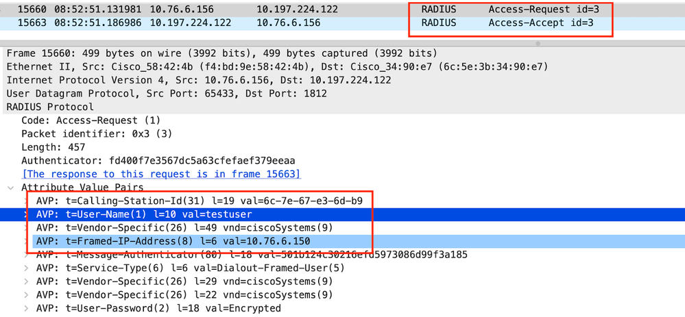 Radius packet sent to ISE with user credentials