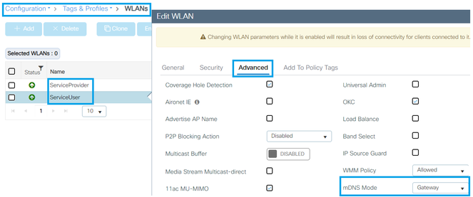 Configure the SSID in mDNS Gateway mode