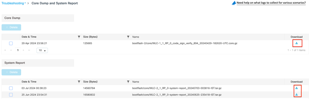 Core Dump and System Report