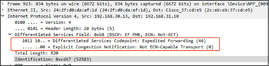 Wireless PC Capture Showing DSCP 46