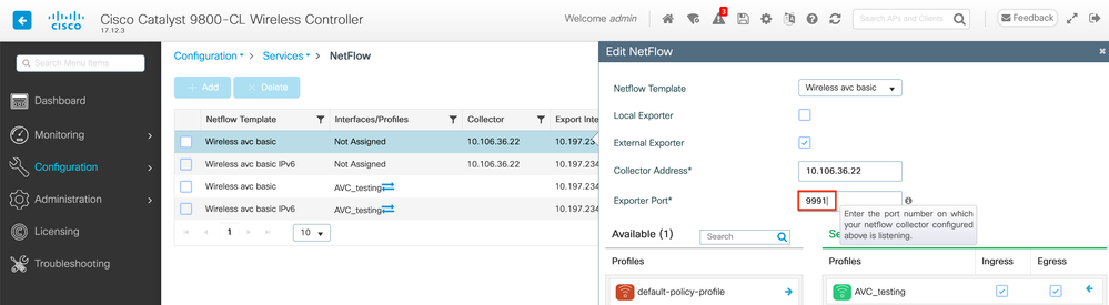 Changing Exporter Port Number in NetFlow Configuration