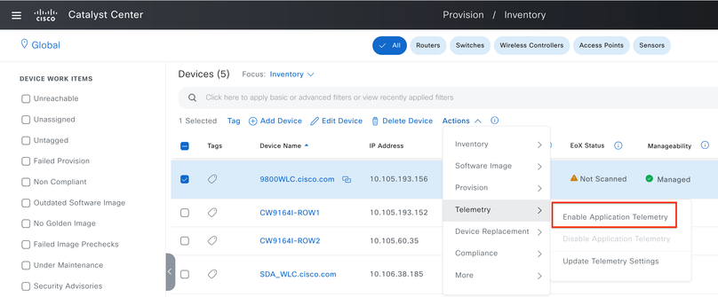 Enabling Application Telemetry on 9800 WLC