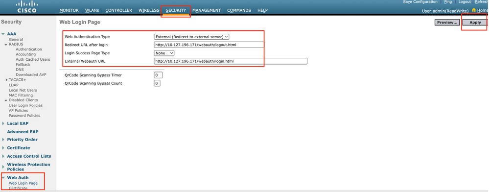 Web Auth settings