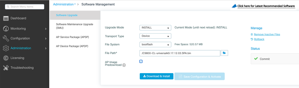 9800 software management page