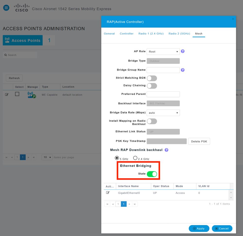 Ethernet Bridging setting