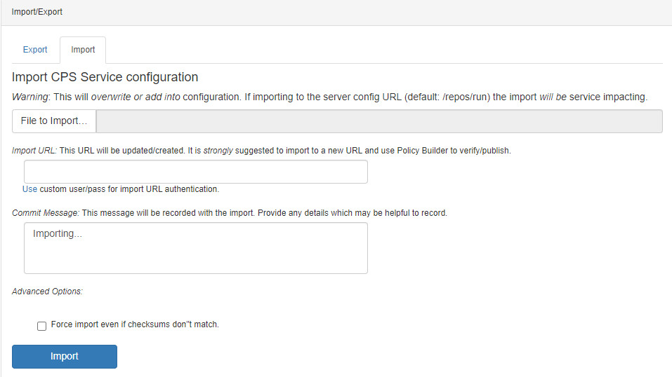 Import CPS service Configuration