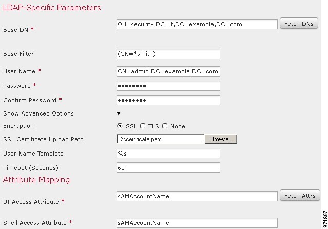 Screenshot of LDAP login authentication object configuration filtering retrieved names.