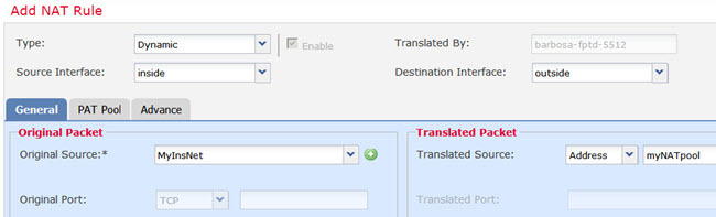 Dynamic NAT rule for MyInsNet.