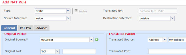 Static NAT rule for myLBHost.