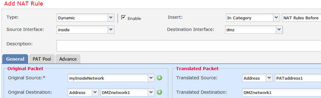 Dynamic NAT rule for DMZ network 1.