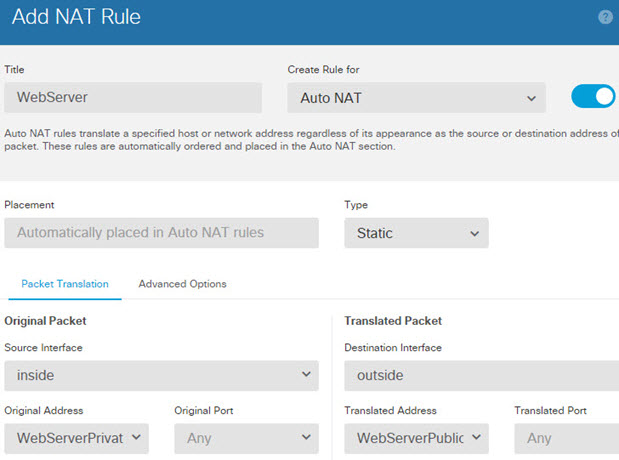 WebServer NAT rule.