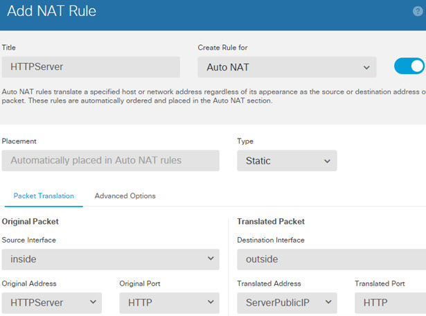 HTTPServer NAT rule.