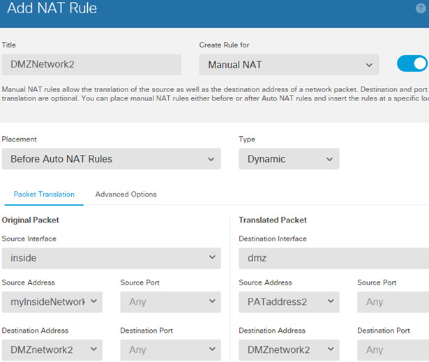 DMZnetwork2 NAT rule.