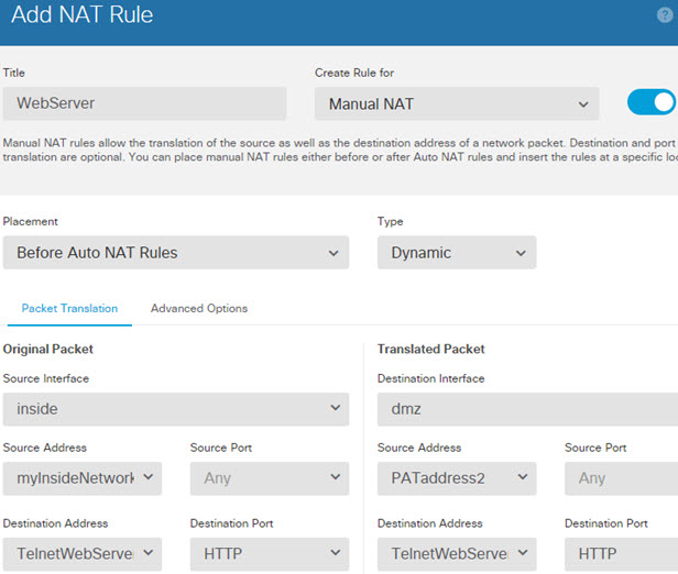 WebServer NAT rule.