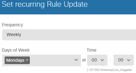 Recurring schedule for rule database updates.