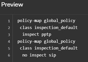 FlexConfig preview for global inspection changes.