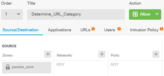 Access control rule to gather URL category information.