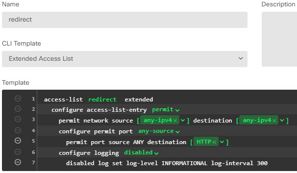 Smart CLI object for the redirect extended ACL.