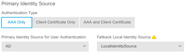 RA VPN primary authentication settings.