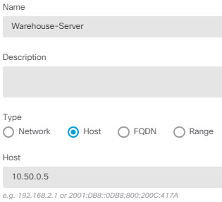 Warehouse server network object.