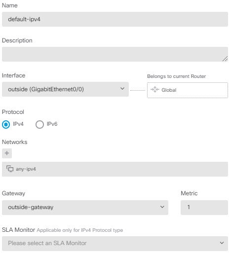 Default route in the Global virtual router.