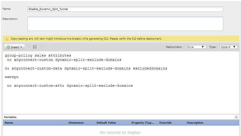 FlexConfig object to remove dynamic split tunneling.