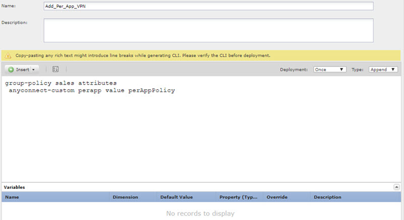 FlexConfig object to apply the per app policy to the group policies.